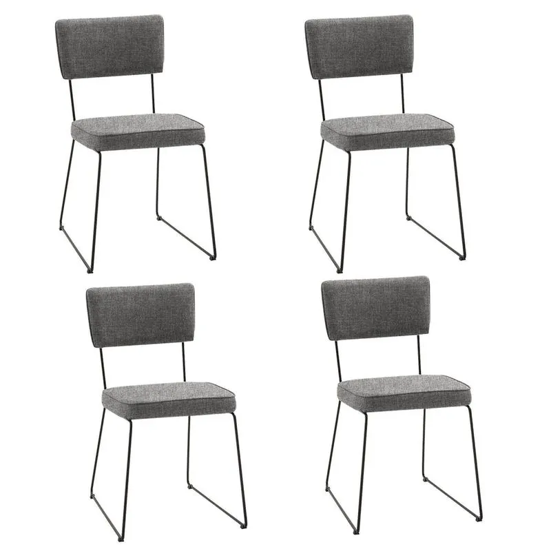 Kit 4 Cadeiras Para Sala De Jantar Escritório Estofada Base Em Aço Roma Cinza/preto Cinza/preto