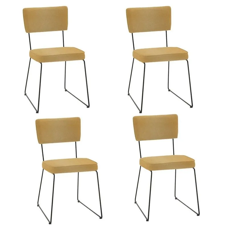 Kit 4 Cadeiras Para Sala De Jantar Escritório Estofada Base Em Aço Roma Amarelo/preto Amarelo/preto