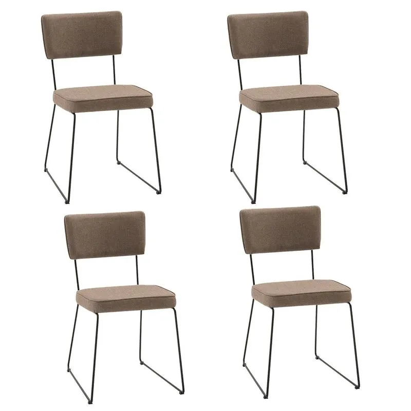 Kit 4 Cadeiras Para Sala De Jantar Escritório Estofada Base Em Aço Roma Bege/preto Bege/preto