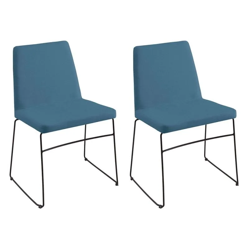 Kit 2 Cadeiras Para Sala De Jantar Escritório Estofada Linho Base Em Aço Paris Azul Azul