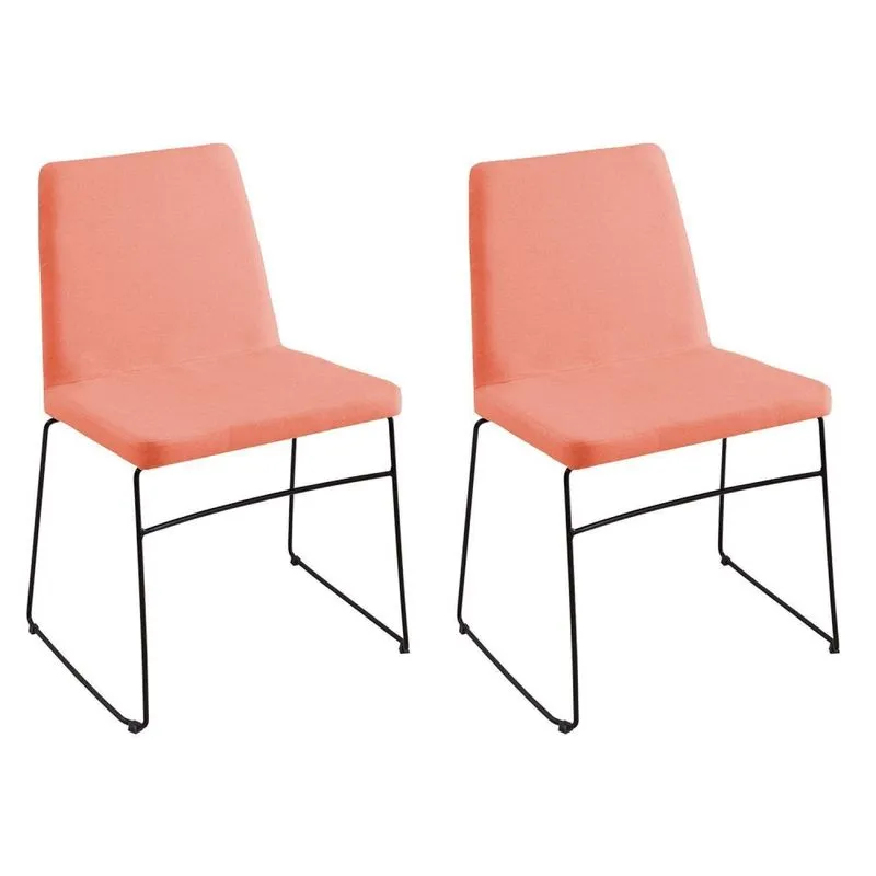Kit 2 Cadeiras Para Sala De Jantar Escritório Estofada Linho Base Em Aço Paris Laranja/coral Coral