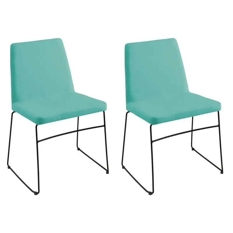 Kit 2 Cadeiras Para Sala De Jantar Escritório Estofada Linho Base Em Aço Paris Verde Verde