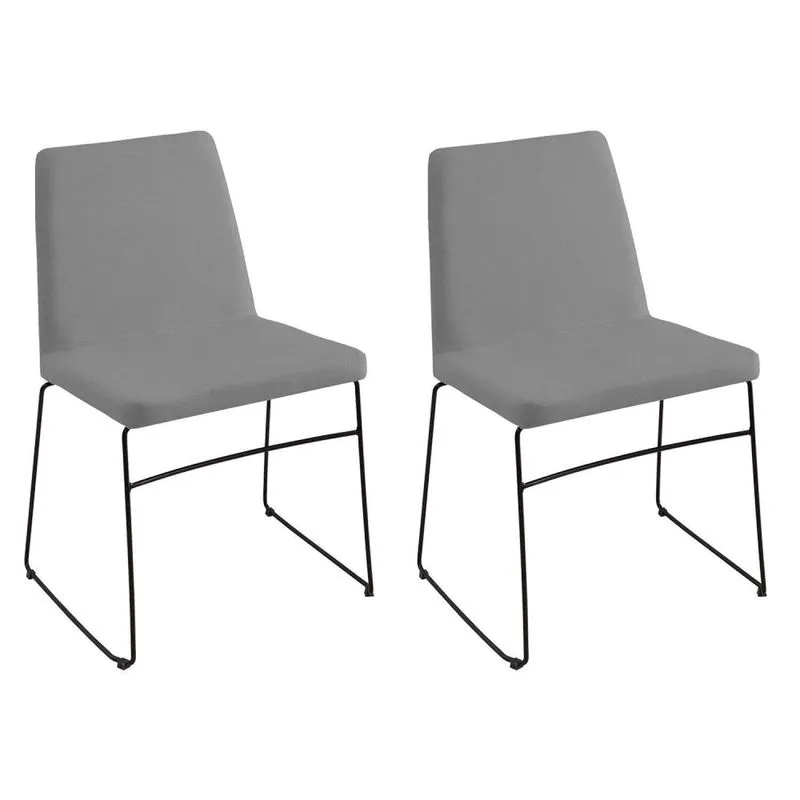 Kit 2 Cadeiras Para Sala De Jantar Escritório Estofada Linho Base Em Aço Paris Cinza Cinza