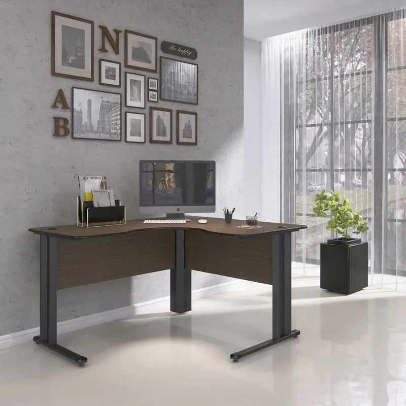 Escrivaninha Mesa Escritório Em L Estação De Trabalho 1200 Maxxi 120cm Marrom E Preto Preto/walnut