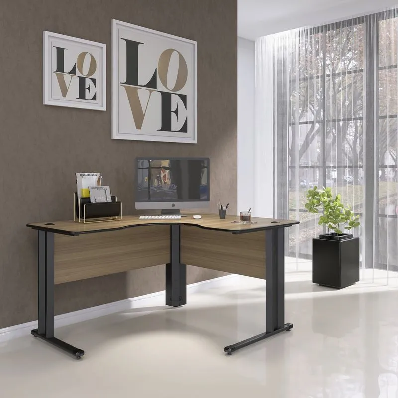 Escrivaninha Mesa Escritório Em L Estação De Trabalho 1200 Maxxi 120cm Marrom E Preto Preto/noce Naturalle