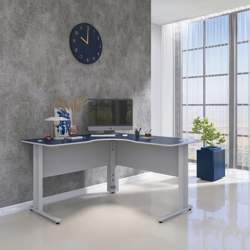 Escrivaninha Mesa Escritório Em L Estação De Trabalho 1200 Maxxi 120cm Azul E Cinza Cinza Azul