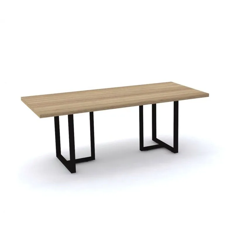 Mesa De Reunião Retangular Pés Em Aço 200cmx90cm Pe40 Marrom E Preto Noce Naturalle/preto