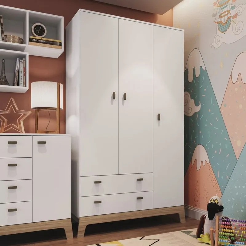 Guarda-Roupas Infantil 03 Portas e 02 Gavetas Linha Favo de Mel Completa Móveis