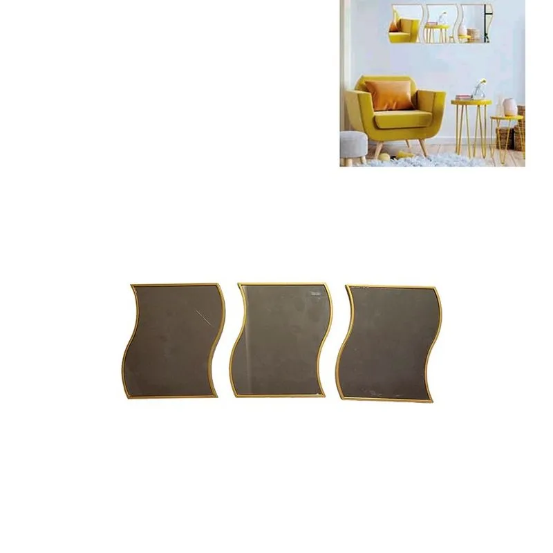 Trio Espelho Dourado Decorativo Parede Adesivo