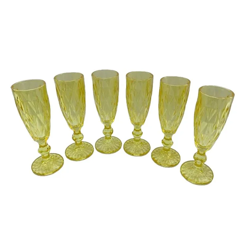 Taças De Vidro Bisotada - Coloridas - Kit Com 6 Peças - Amarelo