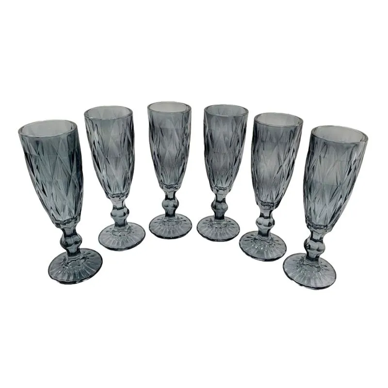 Taças De Vidro Bisotada - Coloridas - Kit Com 6 Peças - Cinza