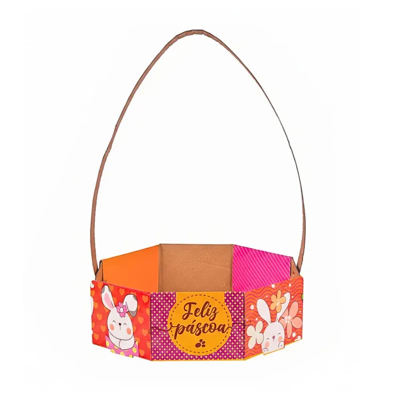 Cesta Sextavada Pascoa com Alca Joy Pack Coelho 240x240x75mm Unidades - Outlet do Marinho - Melhor Preço em Papelaria, Brinquedos e Utilidades