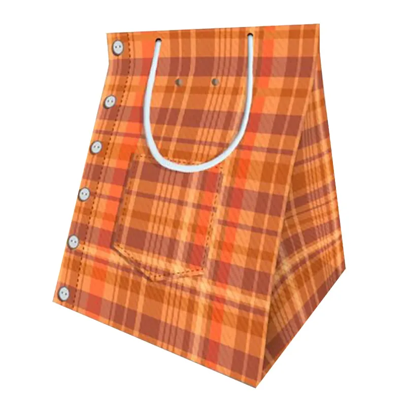 Sacola com Alça Xadrez Laranja Gales Joy Pack Media com 5 Unidades Ref-5659