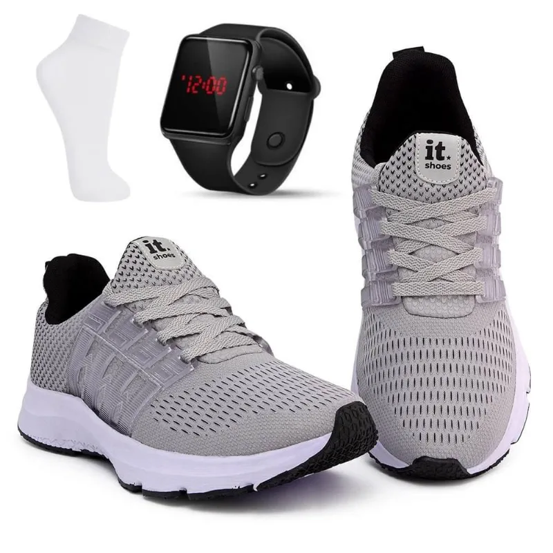 Kit Tênis Academia Masculino + Relógio Digital LED + Meia