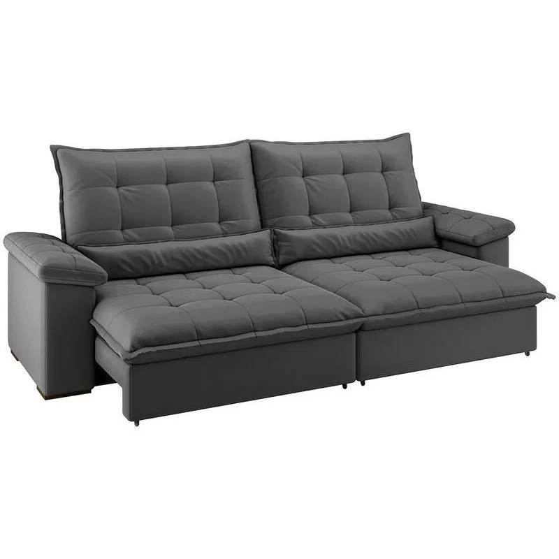 Sofá Retrátil e Reclinável Flexforma Módena 4 Lugares Suede Veludo Cinza