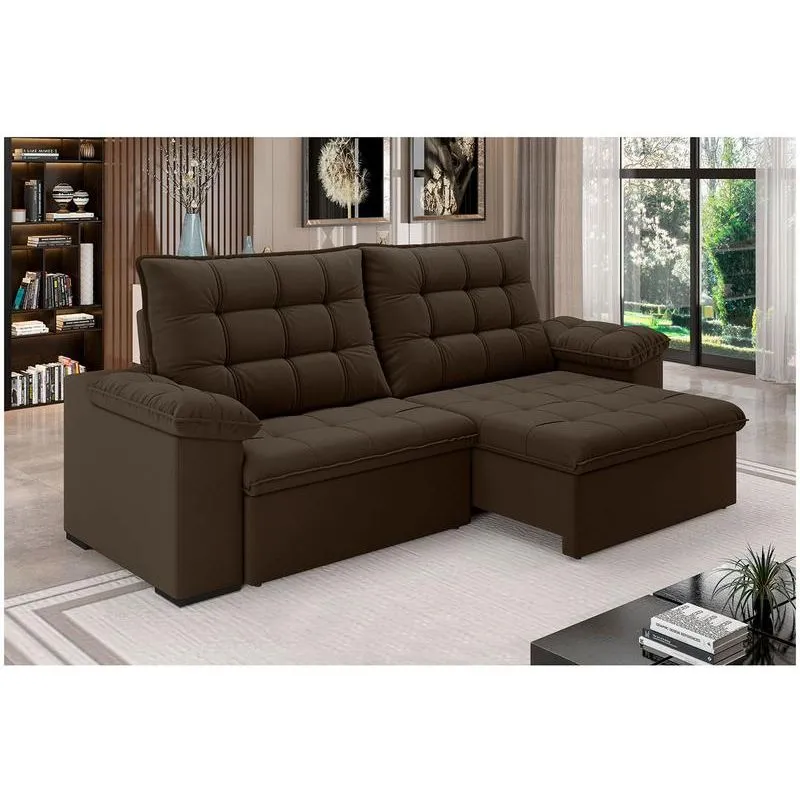 Sofá Retrátil e Reclinável Flexforma Dallas 4 Lugares Madeira Maciça Suede Veludo Cinza