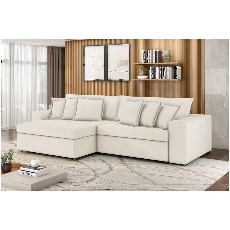 Sofá Retrátil e Reclinável Flexforma Mediterrâneo Parma 4 Lugares Tecido Bouclé Off-white