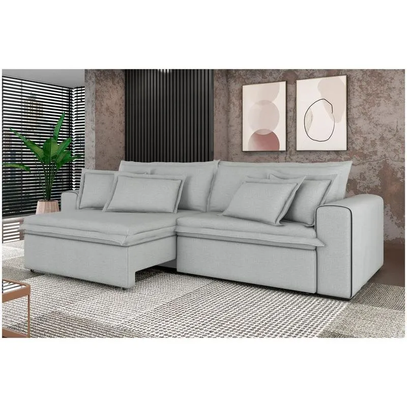 Sofá Retrátil e Reclinável Flexforma Mediterrâneo Trentino 4 Lugares Bouclé Cinza Claro