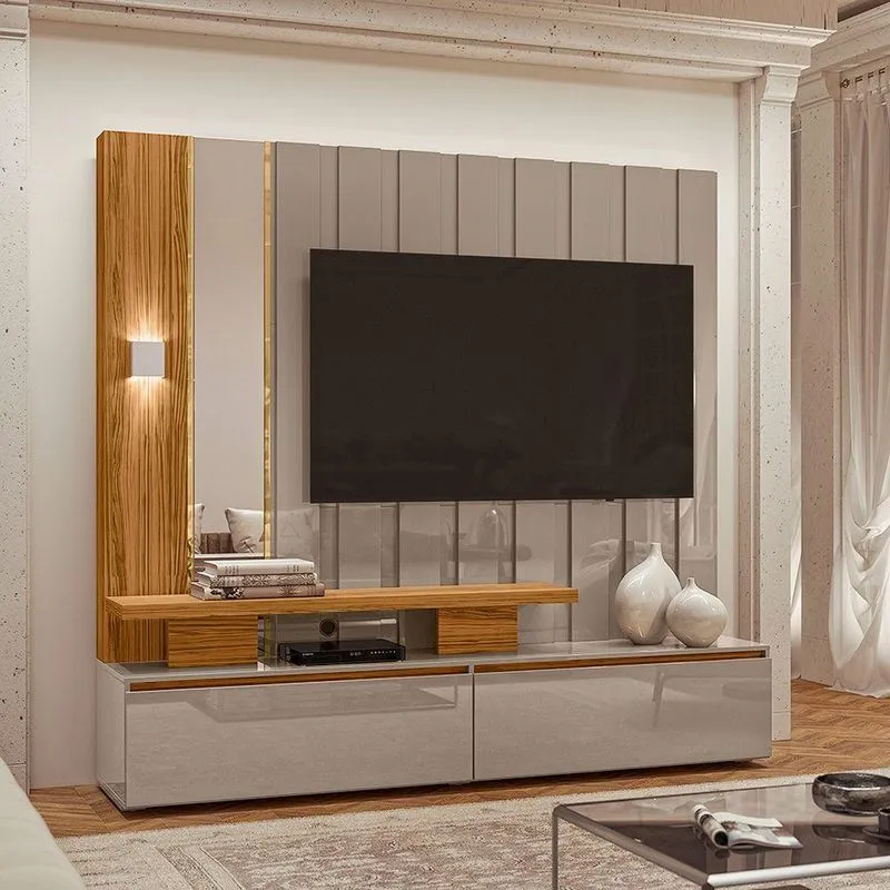 Home Theater Estante Zeus Para Tv 65 Fenti- Naturale Com Led E Espelhos - Madetec