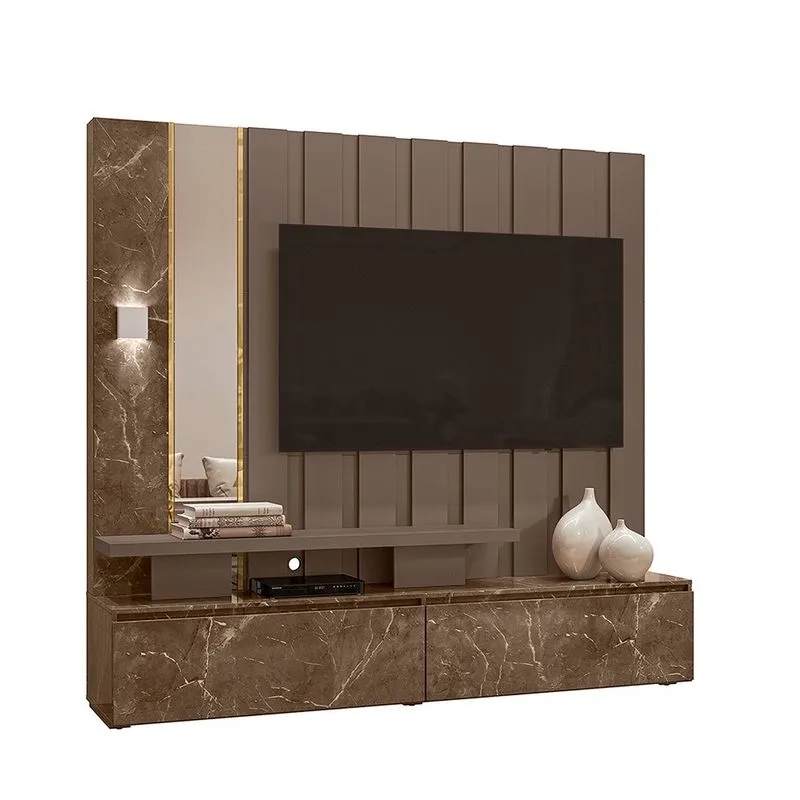 Home Theater Estante Zeus para TV 65 Imperial/ Sépia com LED e Espelhos - Madetec