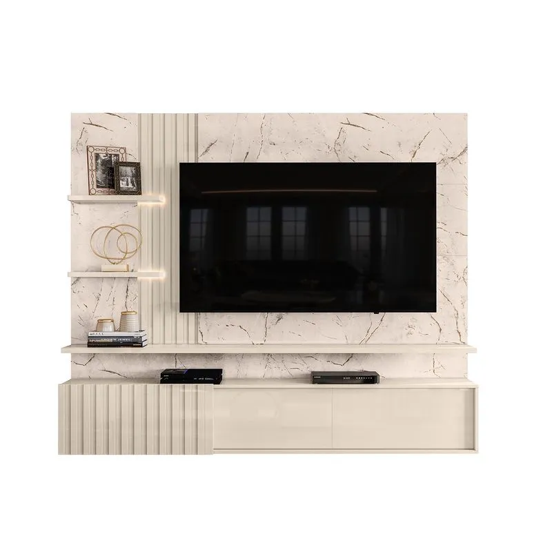 Painel Bancada Suspensa Atena para TV 65 com LED Calacata/ Off White - Madetec