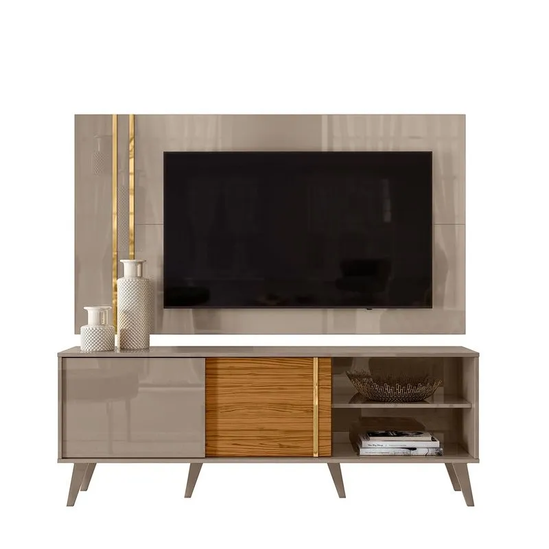 Combo Painel + Rack Cronos para TV 65 Portas de Correr Fendi/ Naturale - Madetec