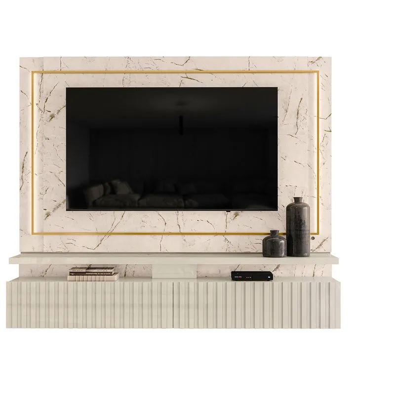 Bancada Suspensa Gaia para TV 75 com LED e Gaveta Calacata/ Off White - Madetec