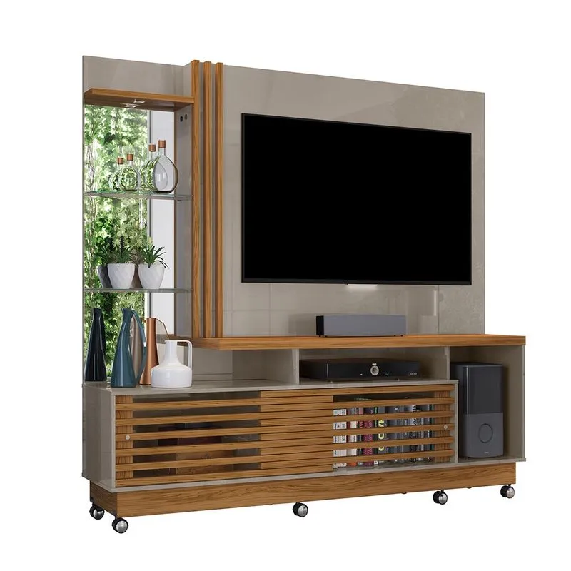 Home Theater Estante Frizz Plus c/ Rodízios TV 60 LED e 2 Portas Fendi/ Naturale - Madetec