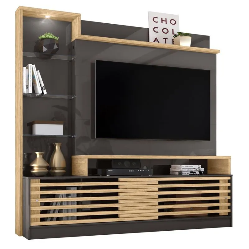 Home Theater Estante Frizz Prime TV 55 LED e 3 Portas Titânio/ Carvalho - Madetec