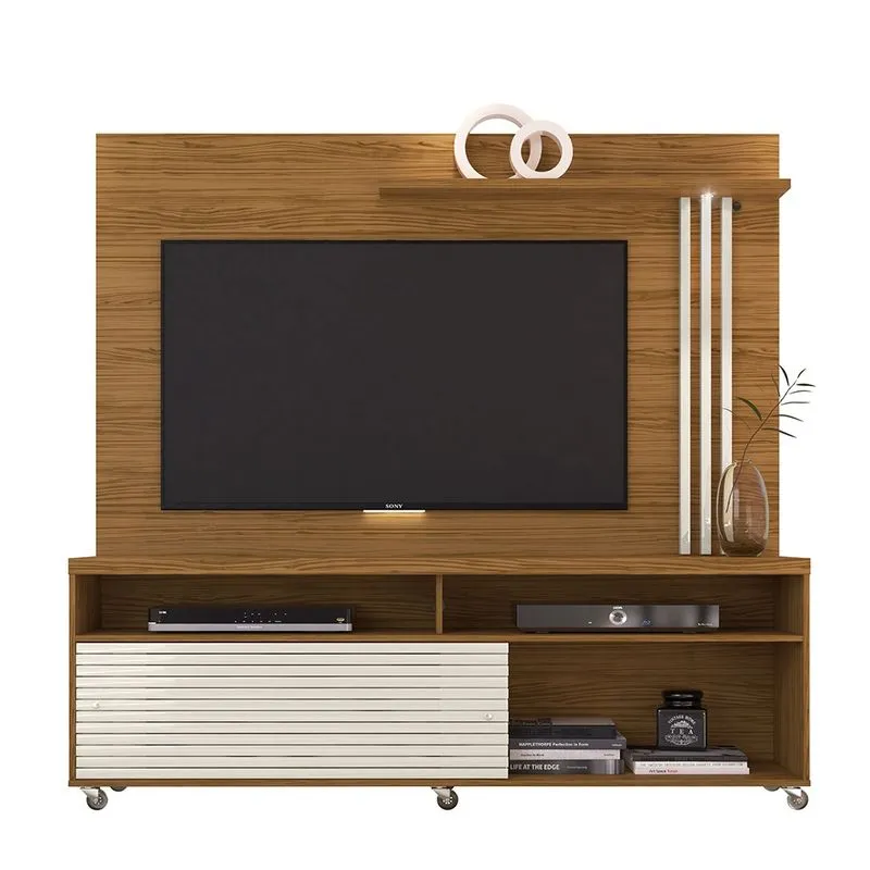 Combo Rack + Painel Frizz TV 65 Polegadas com Rodízios Naturale/ Off White - Madetec