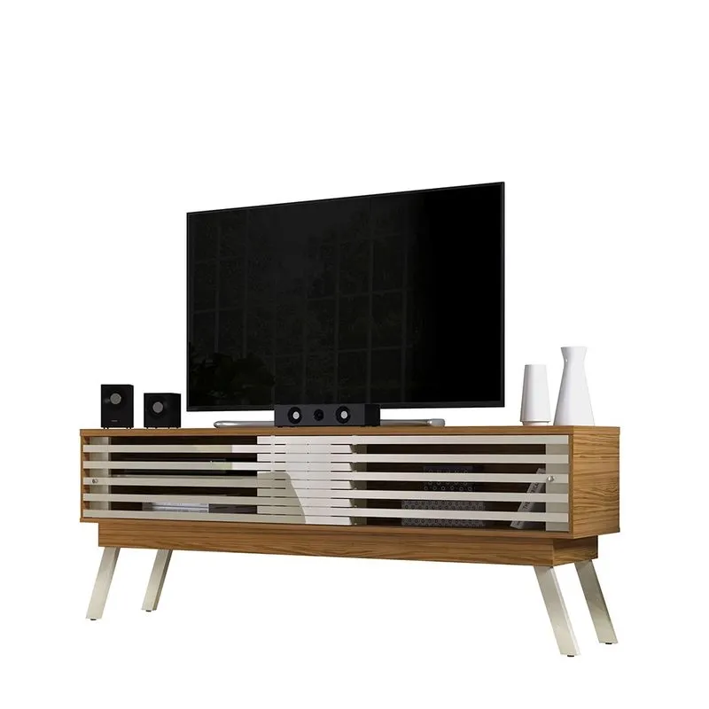 Rack Frizz 1.8 Bancada para Sala TV 75 Polegadas Ripado Pés Palito Naturale/ Off White - Madetec