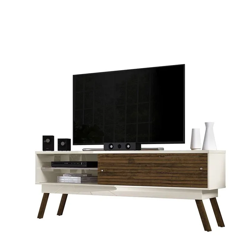 Rack Frizz 1.8 Bancada para Sala TV 75 Polegadas Ripado Pés Palito Off White/ Savana - Madetec