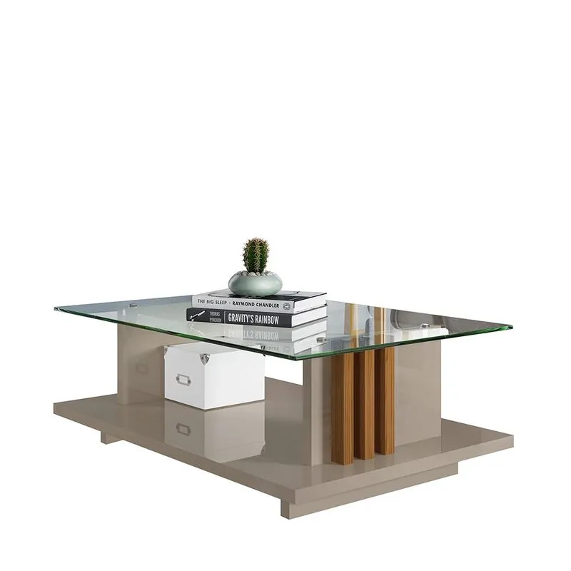 Mesa de Centro Frizz Tampo em Vidro para Recepção Sala Fendi/ Naturale - Madetec
