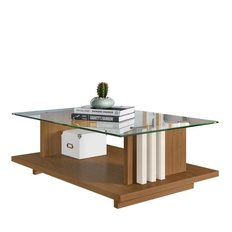 Mesa de Centro Frizz Tampo em Vidro para Recepção Sala Naturale/ Off White - Madetec