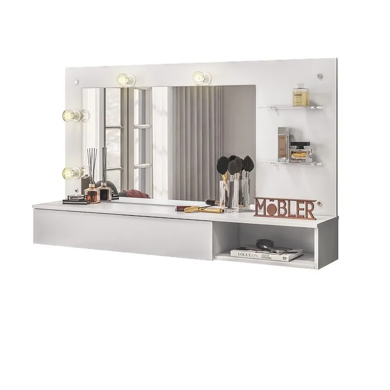 Camarim Escrivaninha Lumiere Arisa Espelho/ Kit Soquete para Luzes Branco - Mobler