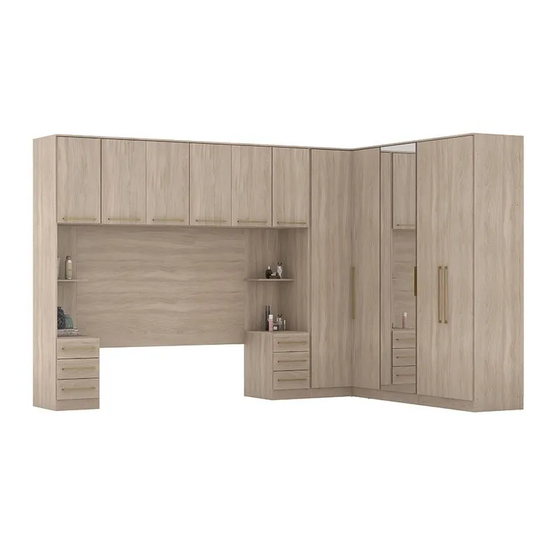 Quarto Modulado de Casal 7 Pçs Armário Aéreo + Armário com Espelho Irlanda Avena - Demóbile