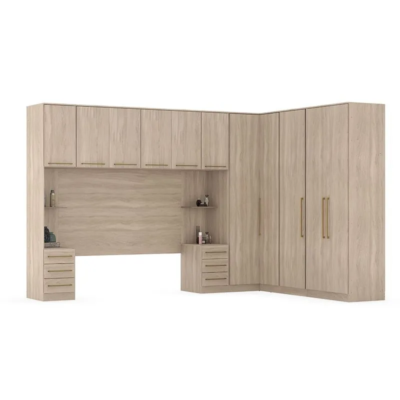 Quarto Modulado de Casal Ponte Armário Aéreo 11 Portas e 9 Gavetas Irlanda Avena - Demóbile
