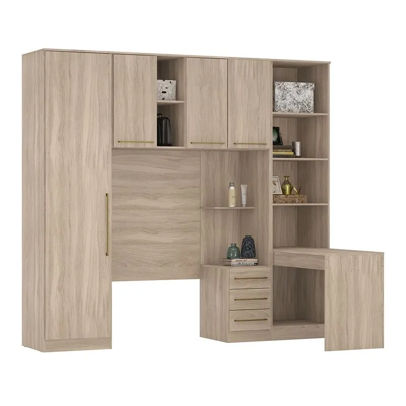 Quarto de Solteiro Modulado 5 Peças com Armário Aéreo + Escrivaninha Avena - Demóbile