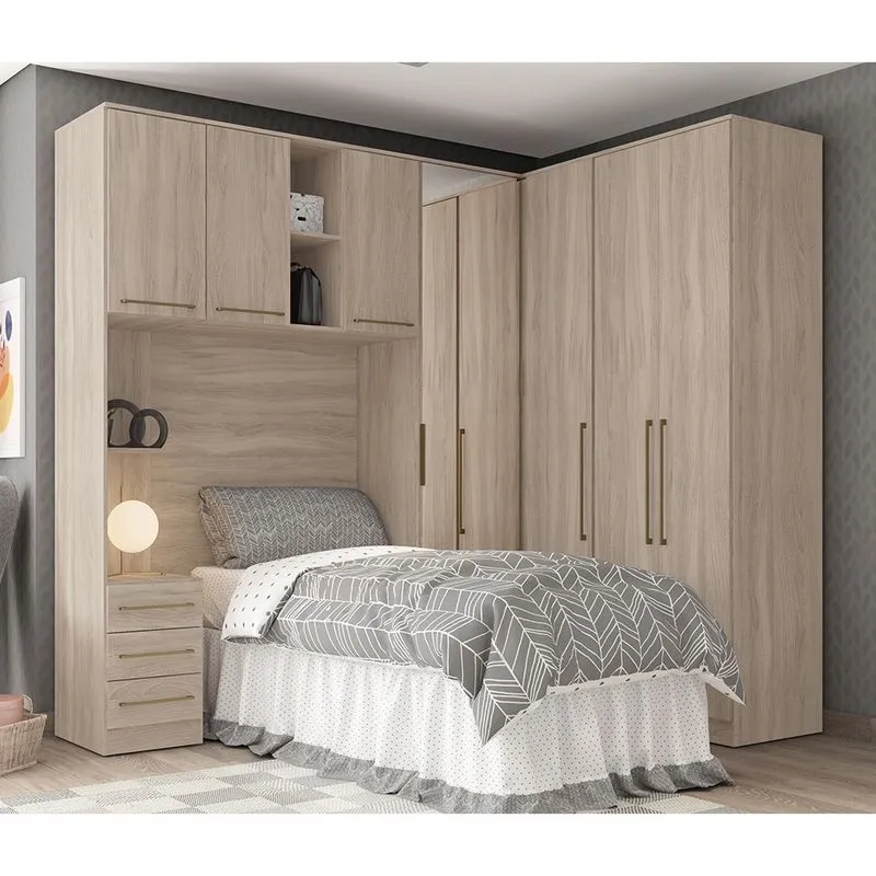 Quarto de Solteiro Modulado 5 Peças com Armário Aéreo Avena - Demóbile