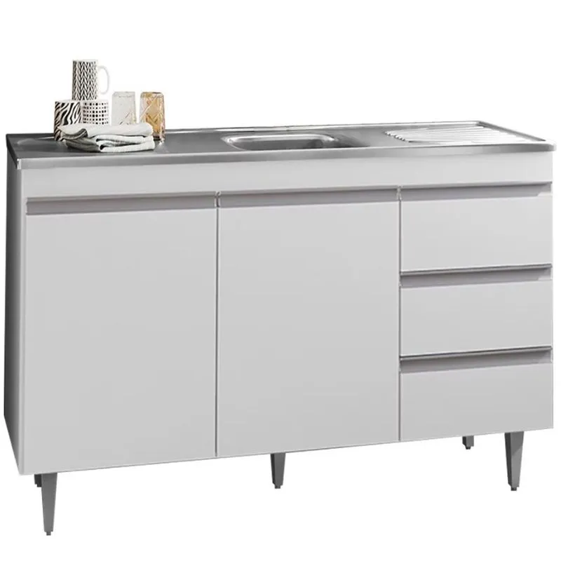 Balcão para Cozinha Léia s/ Tampo 2 Portas 3 Gavetas Branco - ajl
