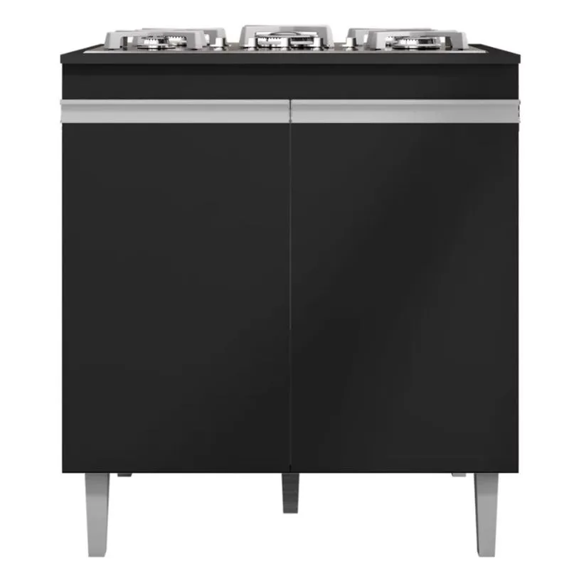 Balcão Gabinete Léia Cooktop 2 Portas para Cozinha Preto - ajl