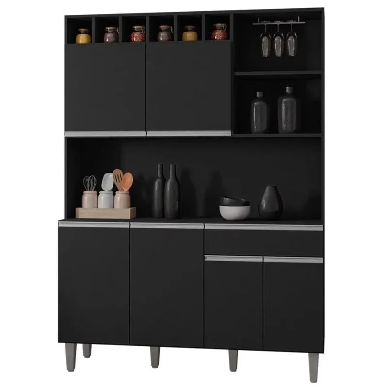 Kit Lisa 130cm Cozinha Compacta com Nichos Preto - ajl