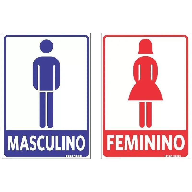Placa Sinalização Banheiro Kit Feminino Masculino Sanitár