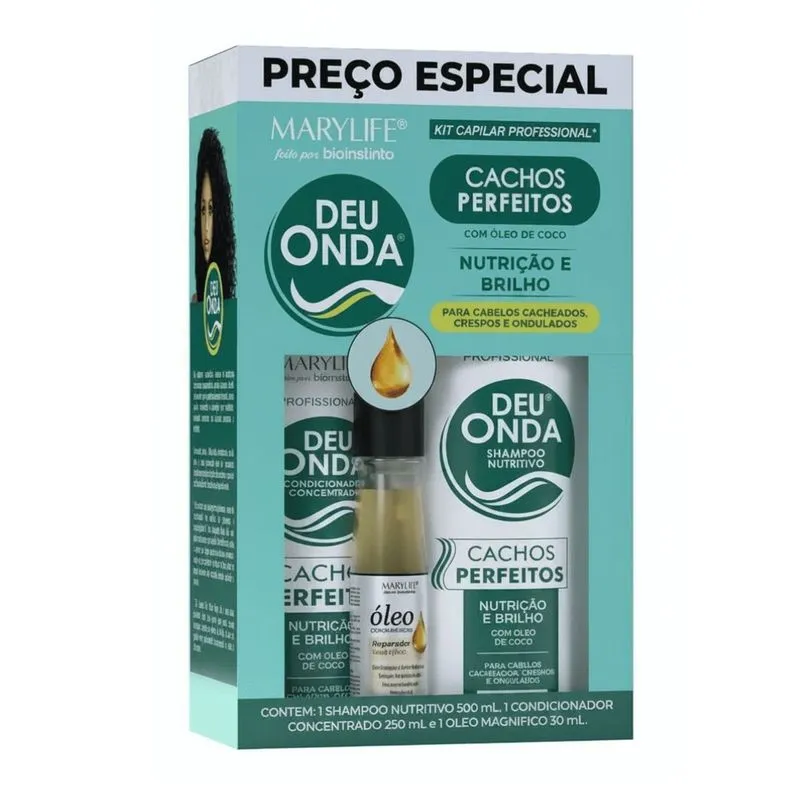 KIT CAPILAR PROFISSIONAL DEU ONDA CACHOS PERFEITOS 3 ITENS - MARY LIFE