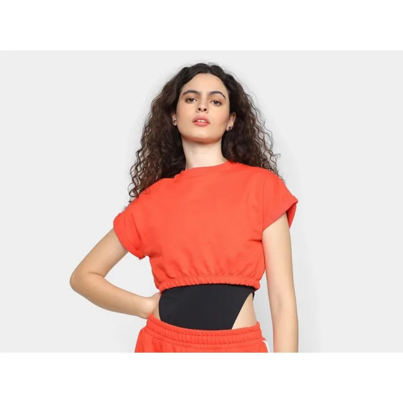 Top Cropped Moletom Vista Magalu Elástico Barra Sport Vintage