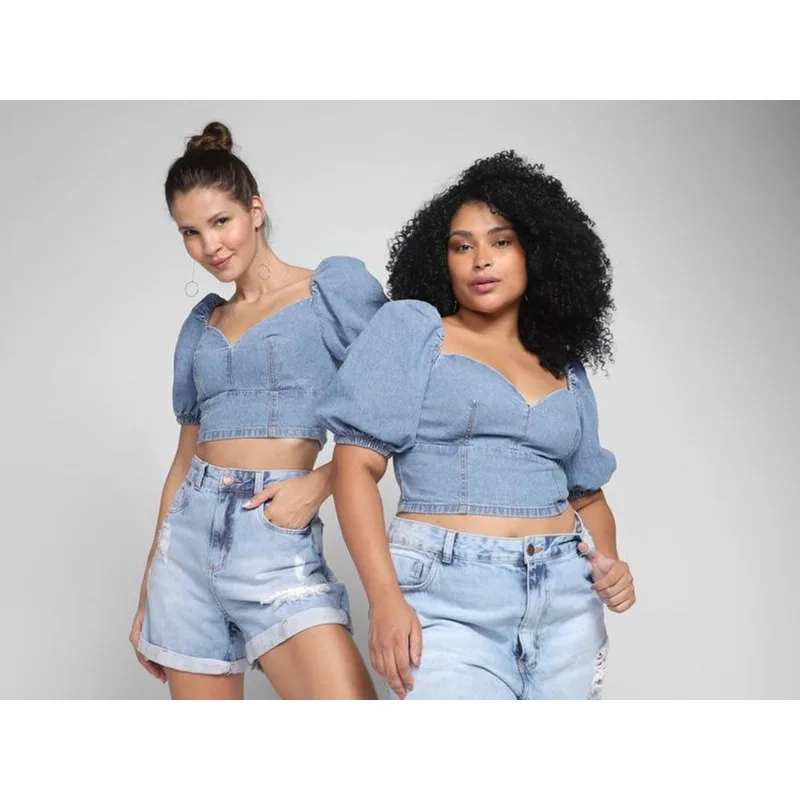 Cropped Vista Magalu Jeans Manga Bufante Denim City