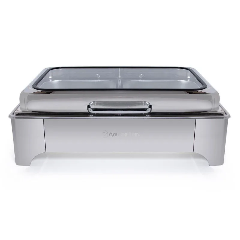 Rechaud Inox Premium Basculante Retangular Com Visor 2 Cubas