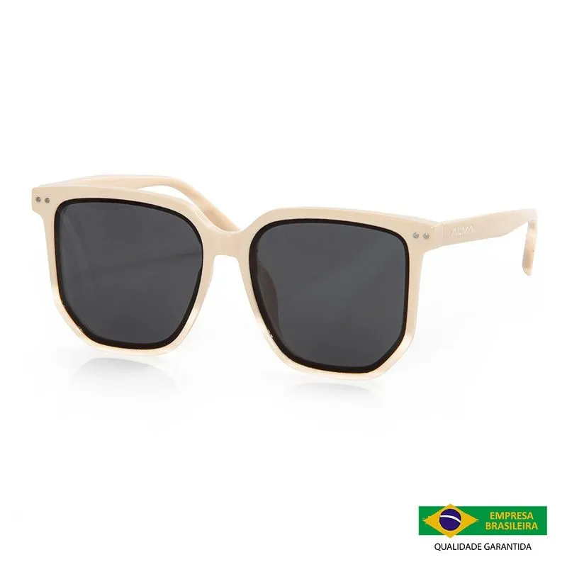 Óculos De Sol Quadrado Polariza Uv400 Alya Creme Alma Genius