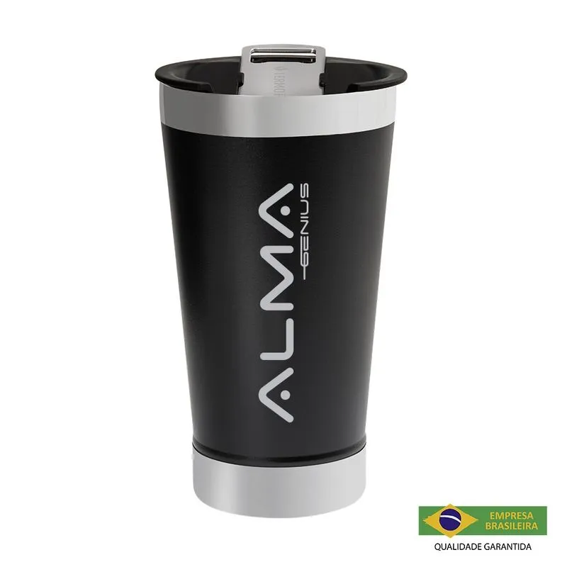 Copo Térmico Aço Inox Com Tampa E Abridor 500Ml Alma Genius Preto