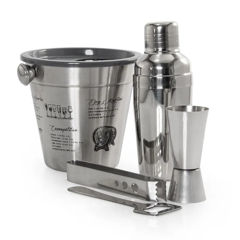 Kit Bar Coqueteleira Aço Inox 300ml Com 5 Peças Prata